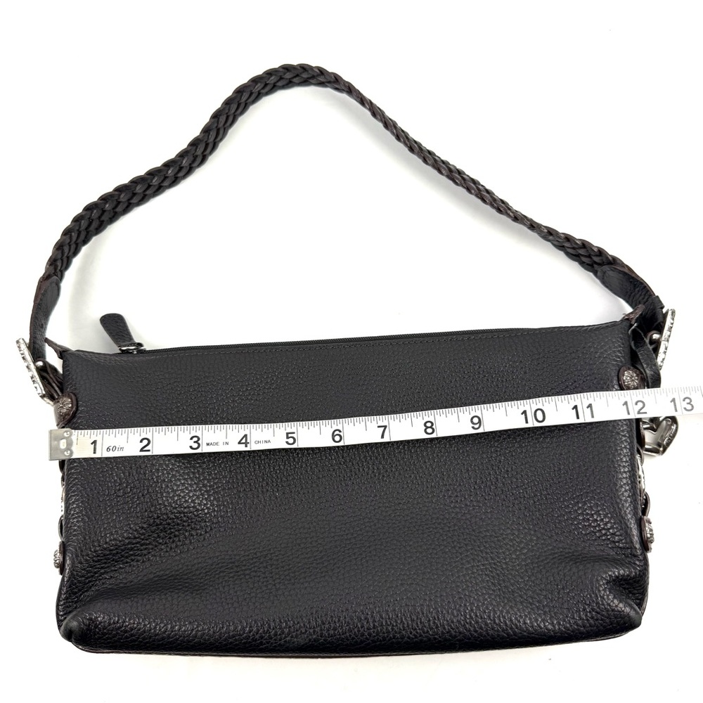 Brighton Handbag Black Brown Leather Shoulder Bag Purse Bag Charm Silver Accent - Picture 13 of 16